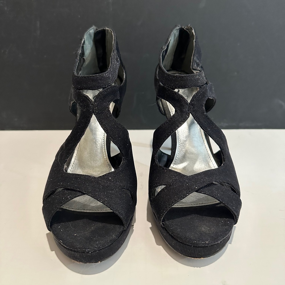 Touch of Nina, Black Glitter Strapped Heels